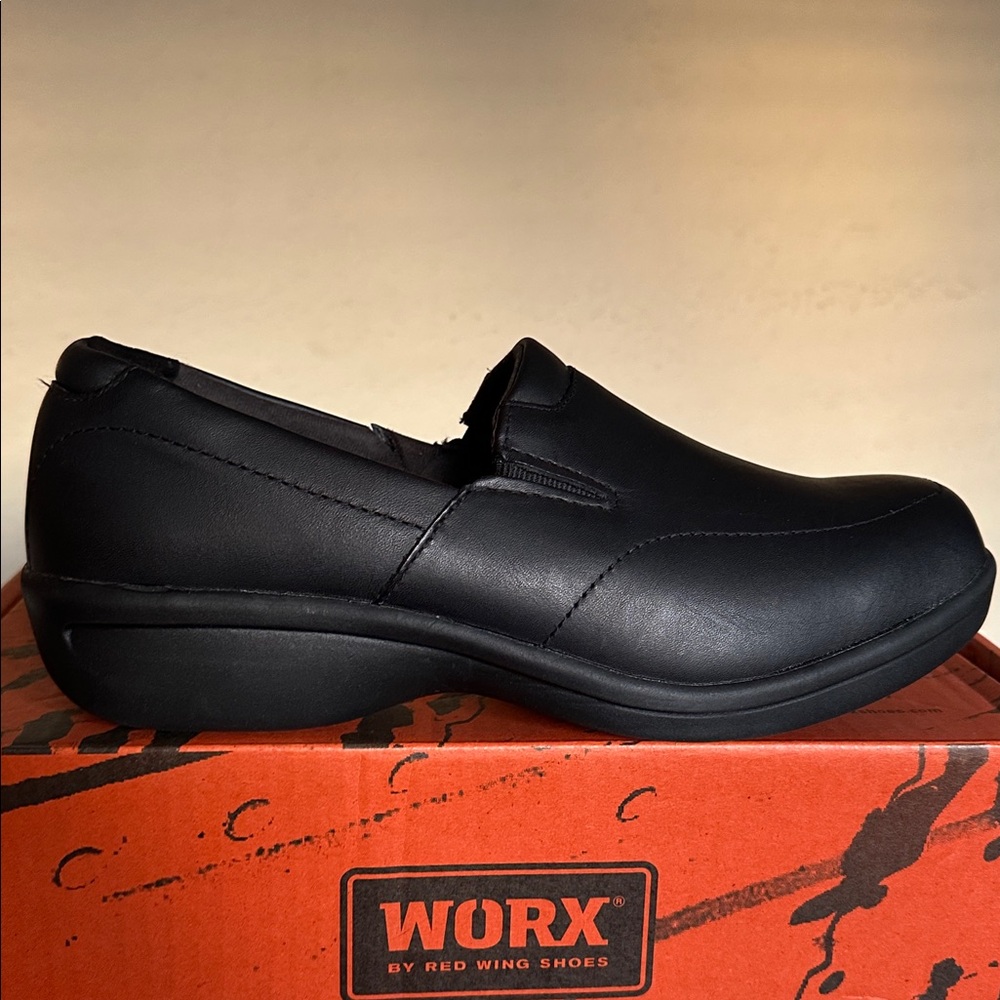 Worx Womens Black Leather Slip On Work Comfort Slip Resistant Shoes Sz 10 M
